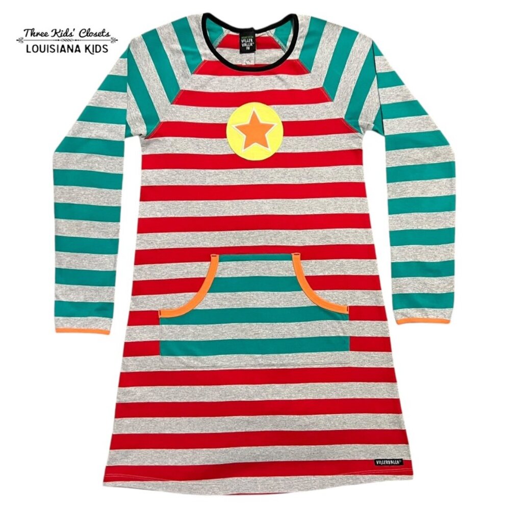 Villervalla Sz 146 (11Y) Colorful Striped Star Appliqué Dress
